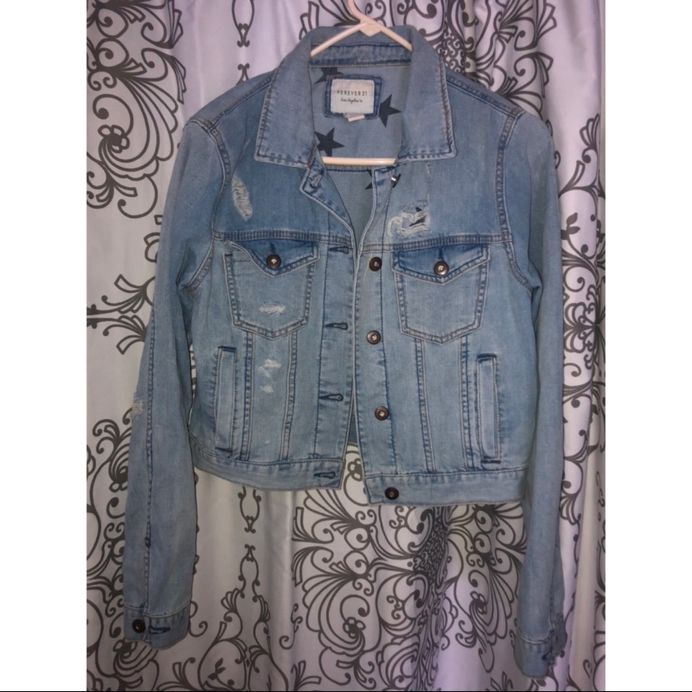 Forever21 cropped distressed denim jacket